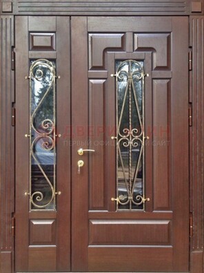 Стальная распашная дверь Винорит стекло и ковка ДСК-274 в Черноголовке