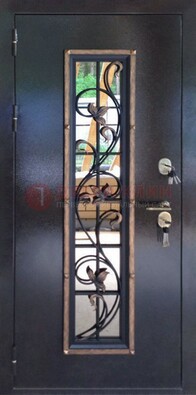 Железная дверь с порошковым напылением стеклом и ковкой ДСК-279 в Перми