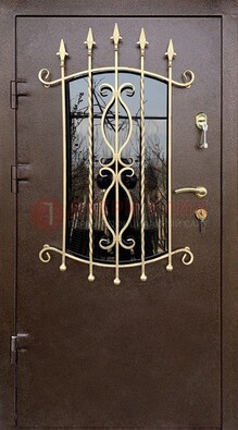 Стальная дверь Порошок со стеклом и ковкой для дома ДСК-280 в Черноголовке