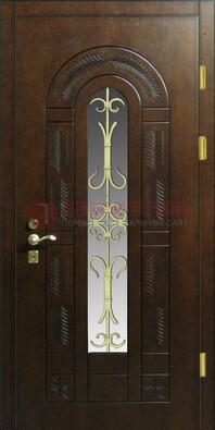 Дизайнерская металлическая дверь со стеклом и ковкой ДСК-50 в Черноголовке