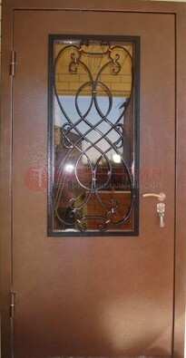Металлическая дверь со стеклом и ковкой ДСК-51 на дачу в Сергиевом Посаде