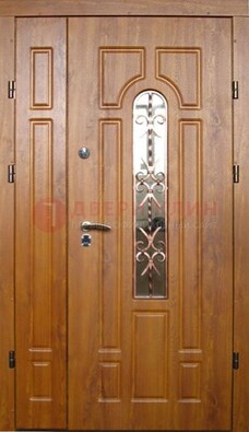 Стальная дверь со стеклом и цветной ковкой ДСК-78 для панельного дома в Черноголовке