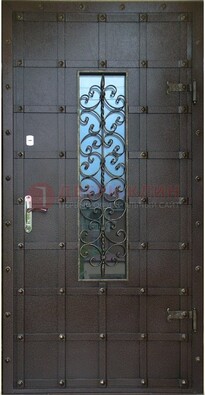 Стальная дверь со стеклом и ковкой ДСК-84 с утеплением в Черноголовке