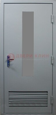 Серая металлическая техническая дверь с декоративной вставкой ДТ-14 в Черноголовке