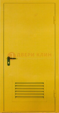 Желтая металлическая противопожарная дверь с вентиляционной решеткой ДТ-15 в Тамбове