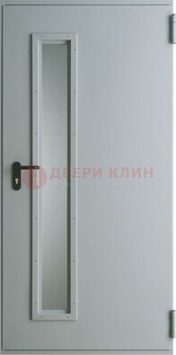 Белая железная противопожарная дверь со вставкой из стекла ДТ-9 в Черноголовке
