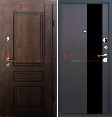 Входная дверь Итальянский орех с МДФ с черным стеклом ДМ-1199 в Черноголовке