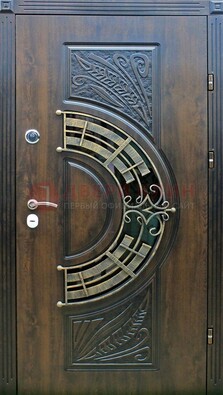 Металлическая филенчатая дверь с виноритом и стеклом ДВТ-144 в Черноголовке