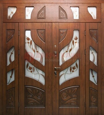 Элитная двухстворчатая дверь с витражным стеклом ДВТ-173 в Черноголовке