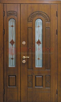 Темная стальная дверь с виноритом и стеклом ДВТ-179 в Черноголовке