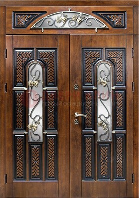Входная двухстворчатая дверь с виноритом и ковкой ДВТ-183 в Черноголовке