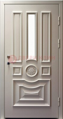 Белая уличная дверь с виноритом и стеклом ДВТ-201 в Черноголовке