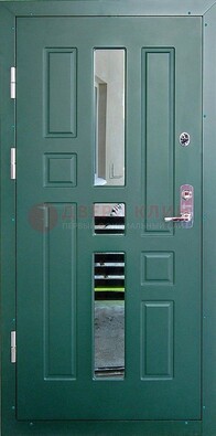 Зеленая железная  дверь с виноритом и зеркалом ДВТ-205 в Черноголовке