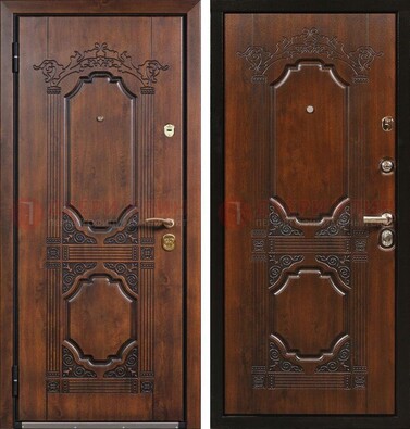 Коричневая железная дверь с виноритом и узором ДВТ-211 в Черноголовке