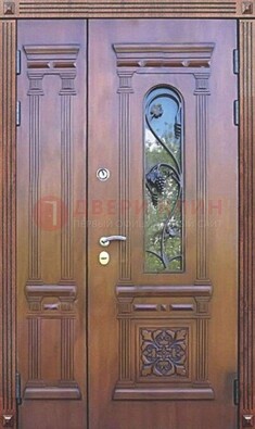 Железная коричневая филенчатая дверь с виноритом и МДФ ДВТ-85 в Черноголовке