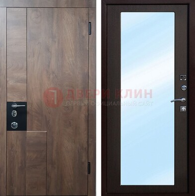 Коричневая металлическая дверь c МДФ с зеркалом ДЗ-106 в Черноголовке