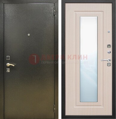 Входная темная дверь c порошковым покрытием и МДФ Белый дуб и зеркалом ДЗ-112 в Черноголовке