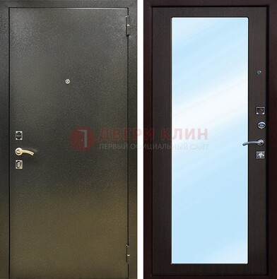 Входная темно-серая дверь c порошковым покрытием и МДФ с зеркалом ДЗ-114 в Черноголовке