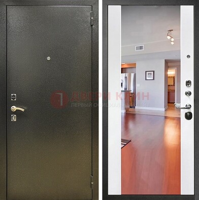Входная темно-серая дверь c порошковым покрытием и Белой МДФ с зеркалом ДЗ-115 в Черноголовке