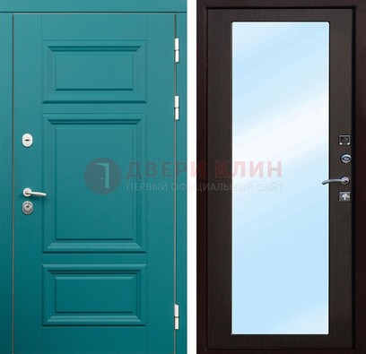 Зеленая входная дверь терморазрыв c виноритом и МДФ с зеркалом ДЗ-122 в Черноголовке