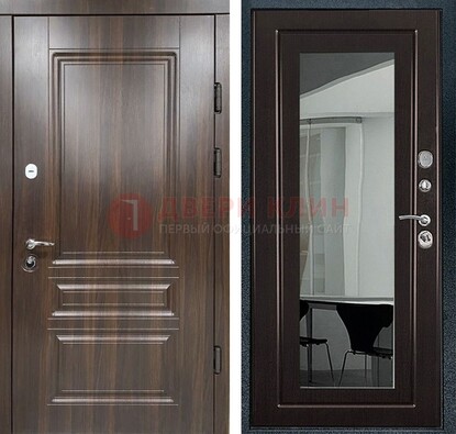 Железная коричневая дверь с МДФ Венге c зеркалом ДЗ-124 в Черноголовке