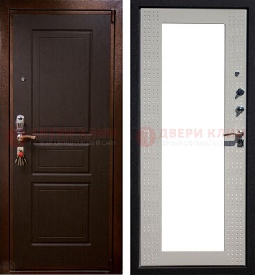 Коричневая железная дверь с панелями МДФ и зеркалом ДЗ-133 в Черноголовке