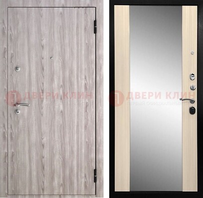 Железная дверь с зеркалом и МДФ в светлом цвете ДЗ-139 в Черноголовке