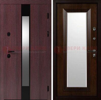 Темная стальная дверь МДФ с обеих сторон с зеркалом ДЗ-143 в Черноголовке