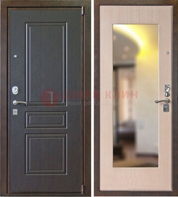 Коричневая стальная дверь с зеркалом МДФ внутри ДЗ-27 в Черноголовке