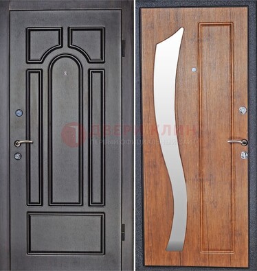 Темная железная дверь с зеркалом ДЗ-35 в Черноголовке