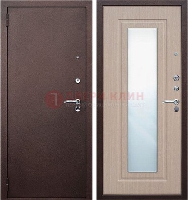 Коричневая стальная дверь с зеркалом МДФ внутри ДЗ-38 в Черноголовке