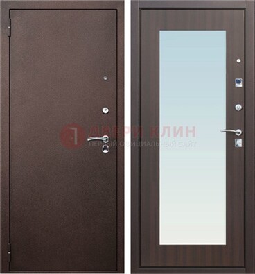 Коричневая входная дверь с зеркалом МДФ внутри ДЗ-40 в Черноголовке