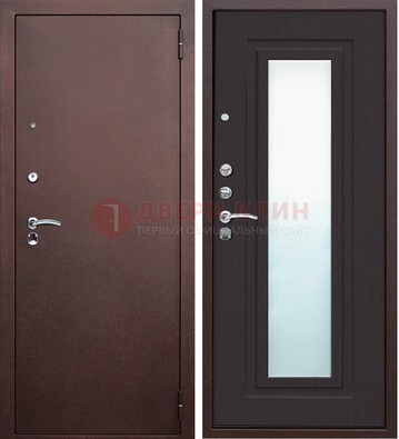 Коричневая металлическая дверь с зеркалом ДЗ-43 в Черноголовке