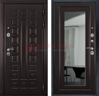 Темная металлическая дверь с зеркалом МДФ внутри ДЗ-4 в Черноголовке