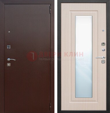 Входная дверь с порошковым покрытием филенчатой МДФ и зеркалом ДЗ-65 в Черноголовке