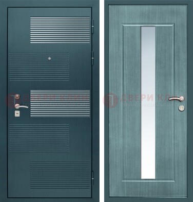 Входная дверь с зеркальной вставкой внутри с голубым МДФ с зеркалом ДЗ-71 в Черноголовке