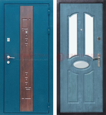 Голубая металлическая дверь МДФ с тремя зеркальными вставками ДЗ-78 в Черноголовке