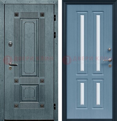 Голубая филенчатая дверь с МДФ и зеркальными вставками внутри ДЗ-80 в Черноголовке