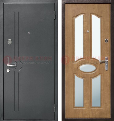 Железная серая дверь с порошковым напылением и МДФ с зеркалом ДЗ-90 в Черноголовке