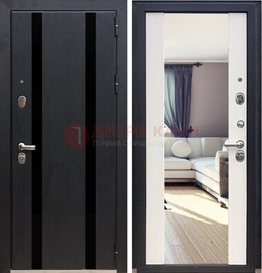Черная входная дверь с зеркалом МДФ внутри ДЗ-9 в Черноголовке