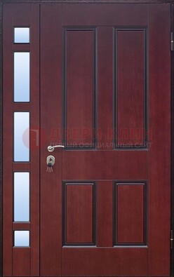 Красная входная полуторная дверь со стеклом ПЛ-10 в Черноголовке