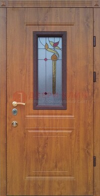 Железная дверь с МДФ и витражом ВЖ-24 в Черноголовке